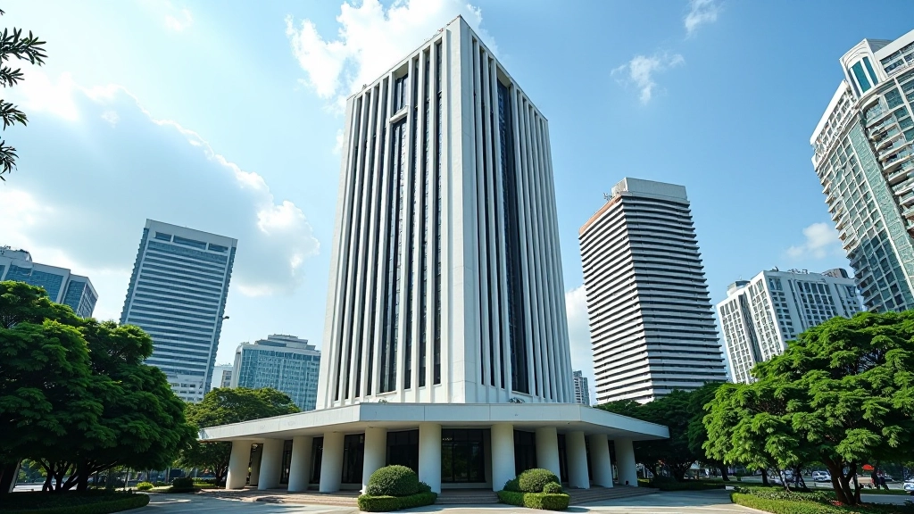 Bank Negara Malaysia building exterior with modern architecture against clear sky